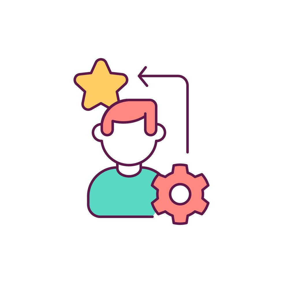 Work productivity RGB color icon. Professional growth. Employee developing work skills to incerease efficiency. Successful management. Isolated vector illustration. Simple filled line drawing