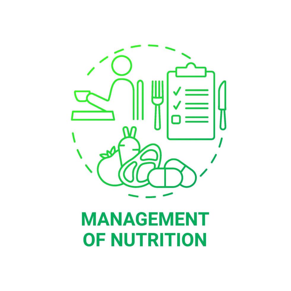 Management of nutrition green gradient concept icon. Rehabilitation dietary plan abstract idea thin line illustration. Pulmonary rehab. Health care. Vector isolated outline color drawing