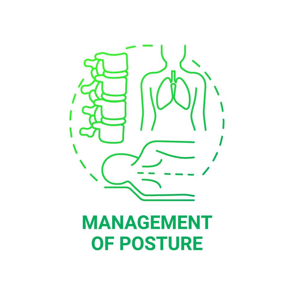 Gestión del icono del concepto de gradiente verde de postura. rehabilitación pulmonar idea abstracta ilustración de línea fina. corrección de la postura para la salud de los pulmones. dibujo de color de contorno aislado vectorial vector