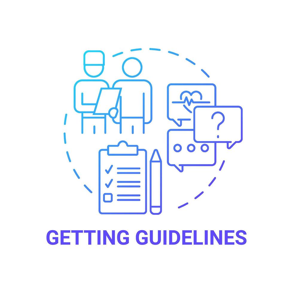 Getting guidelines blue gradient concept icon. Pulmonary rehabilitation abstract idea thin line illustration. Doctor advice, prescription. Rehab program. Vector isolated outline color drawing