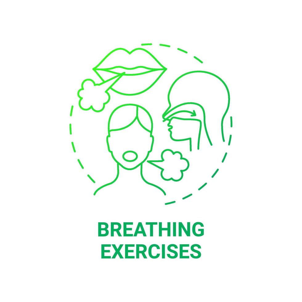 Breathing exercises green gradient concept icon. Respiratory rehabilitation abstract idea thin line illustration. Diaphragmatic and deep breathing. Vector isolated outline color drawing