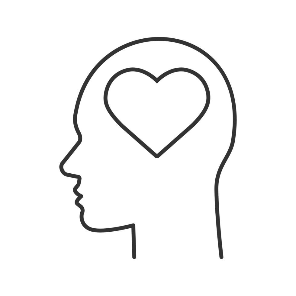 cabeza humana con forma de corazón dentro del icono lineal. pensamientos sobre el amor. Ilustración de línea fina. estado de ánimo romántico. dibujo de contorno aislado vectorial vector