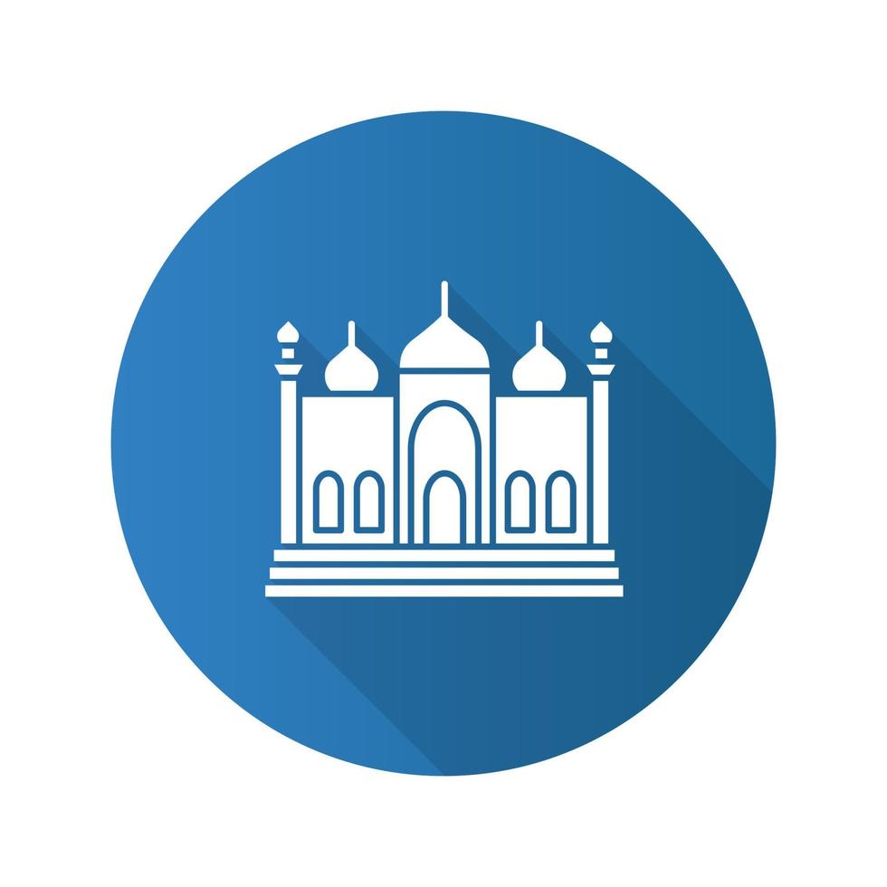 Mosque flat design long shadow glyph icon. Islamic culture. Muslim worship place. Vector silhouette illustration