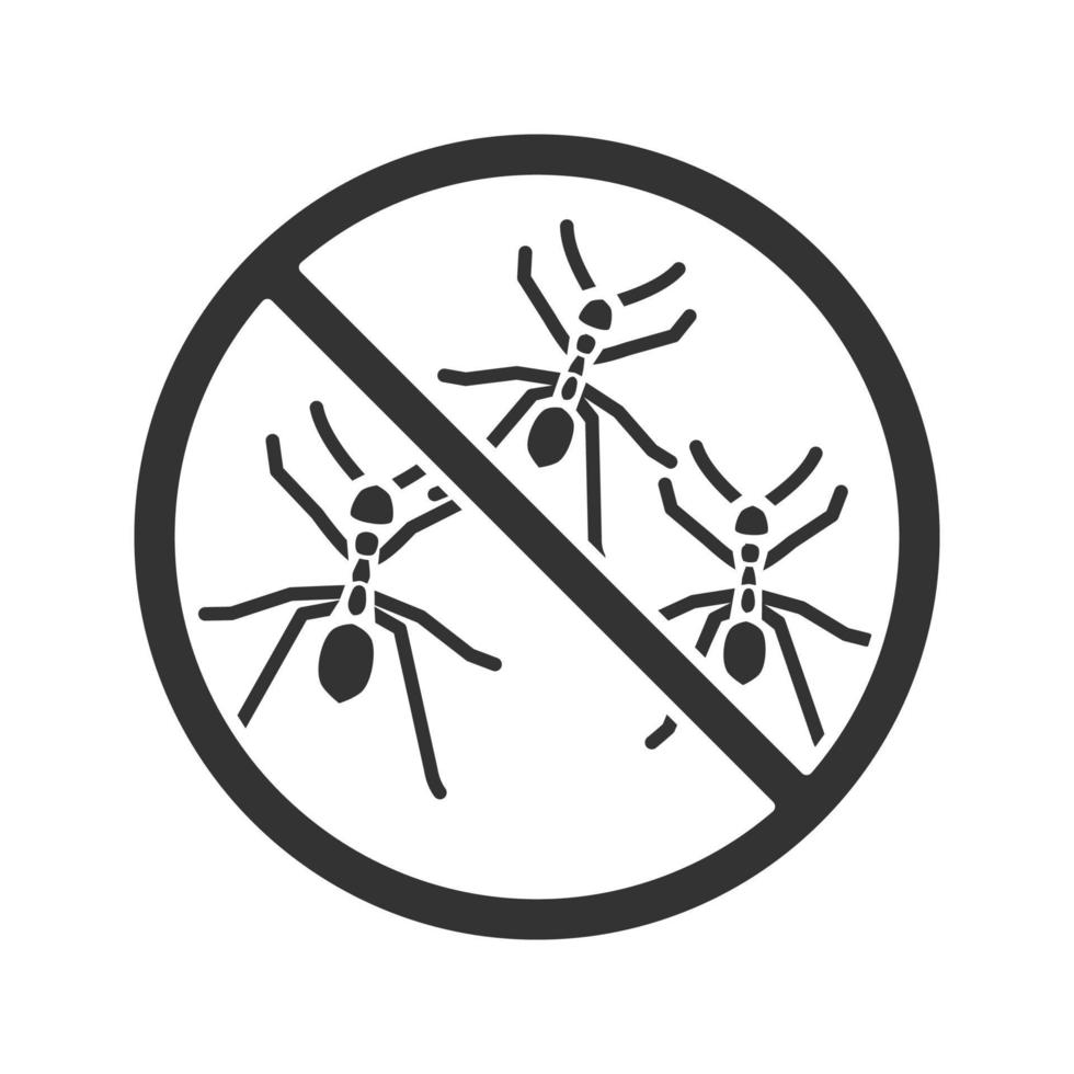 Stop ants sign glyph icon. Insects repellent. Pest control. Silhouette symbol. Negative space. Vector isolated illustration