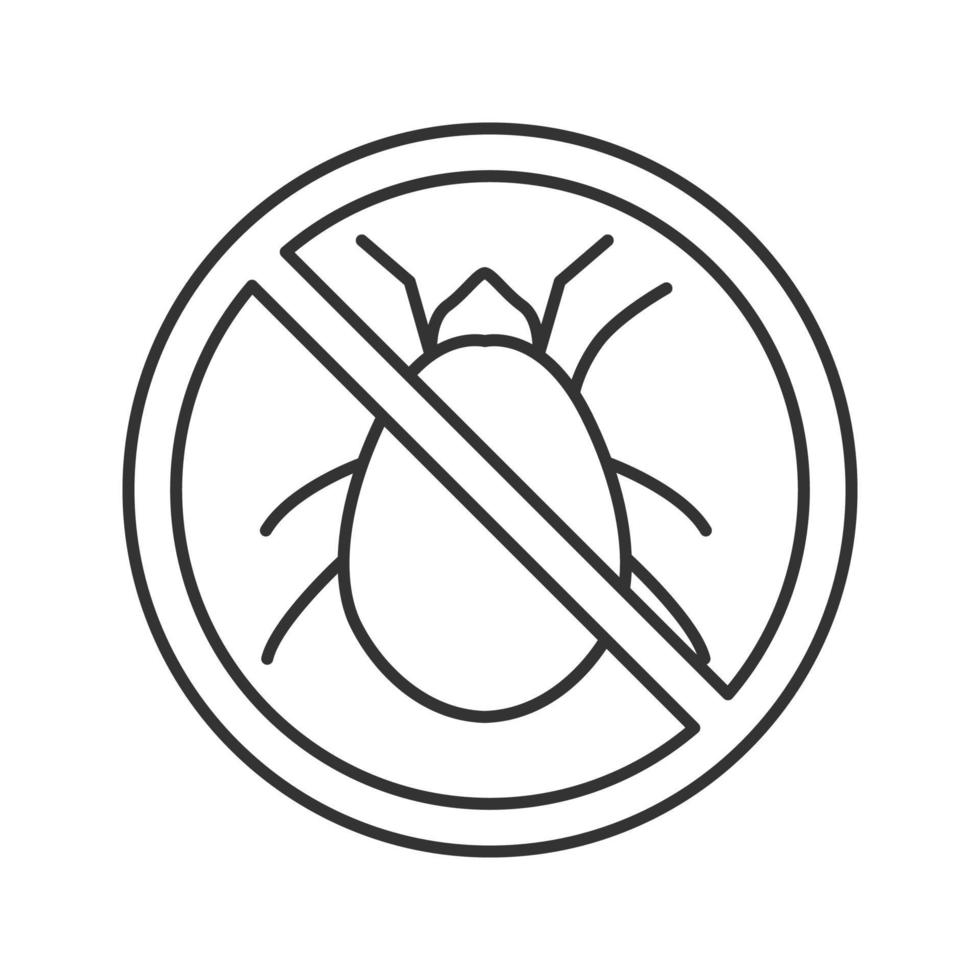 Stop mites sign linear icon. Parasitic insects repellent. Pest control. Thin line illustration. Contour symbol. Vector isolated outline drawing