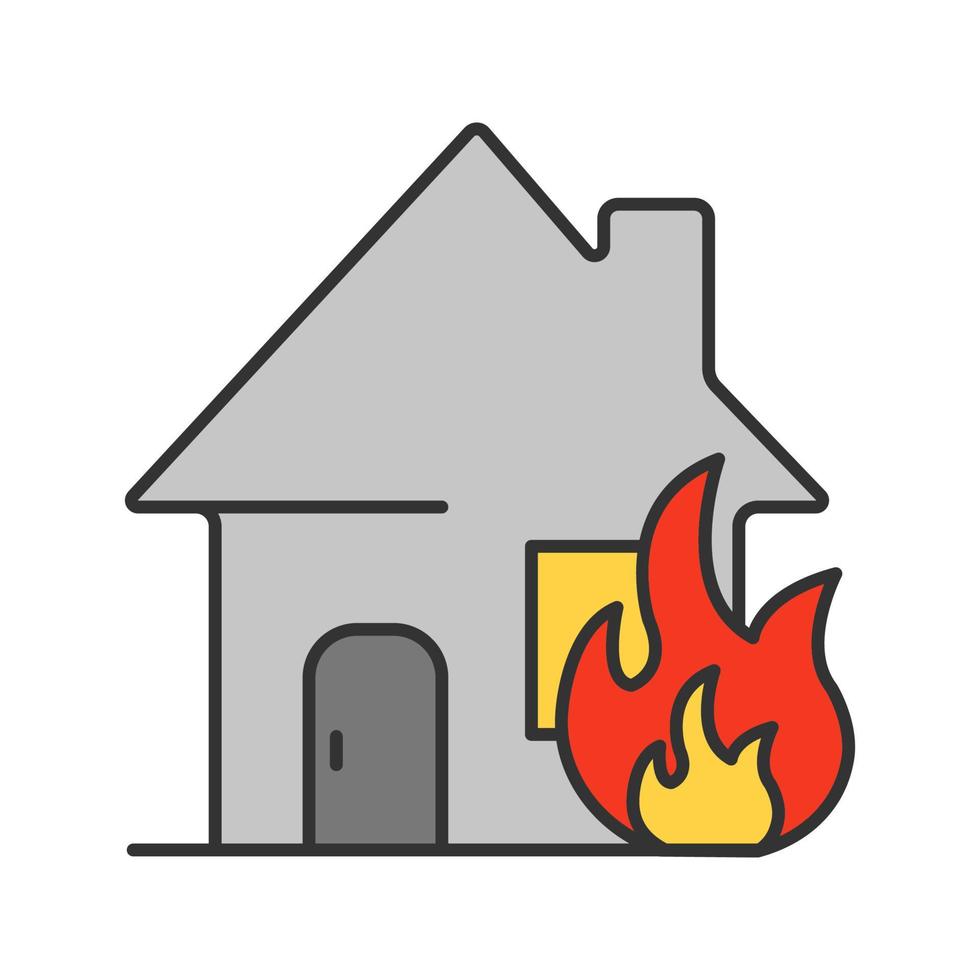 Burning house color icon. House on fire. Isolated vector illustration