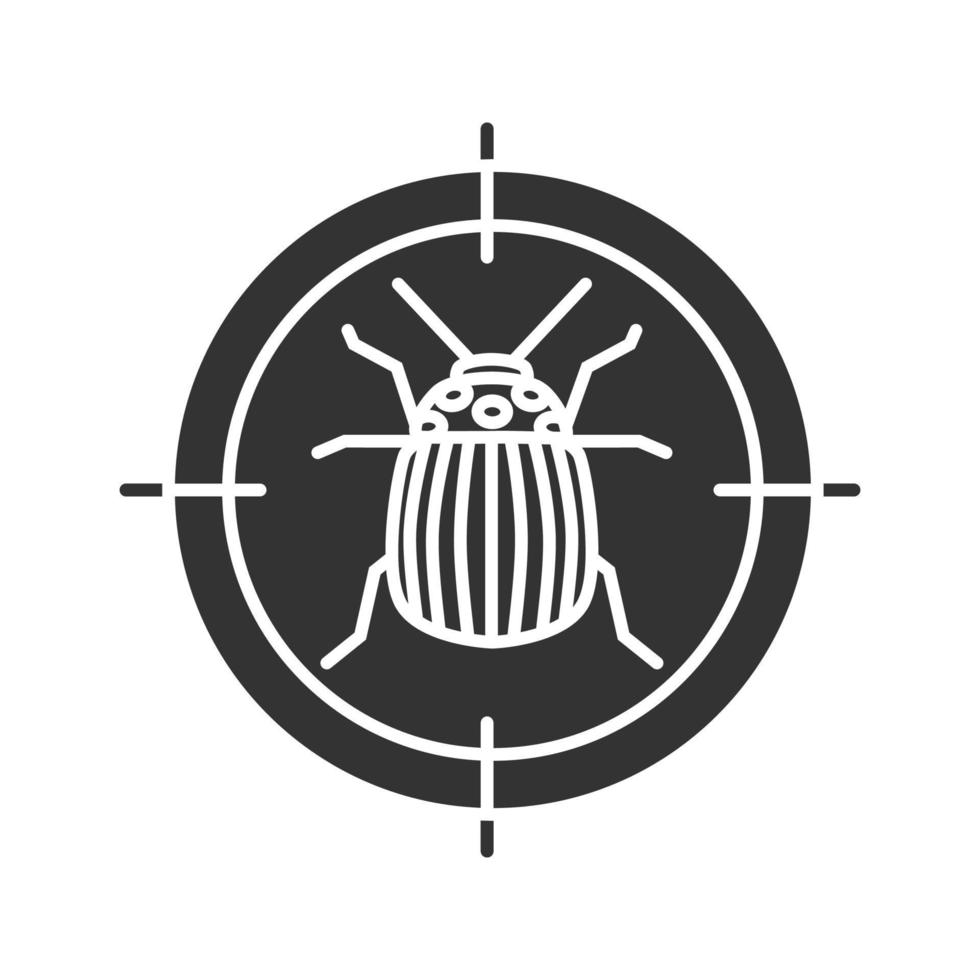 Colorado beetle target glyph icon. Potato bug repellent. Pest control. Silhouette symbol. Negative space. Vector isolated illustration