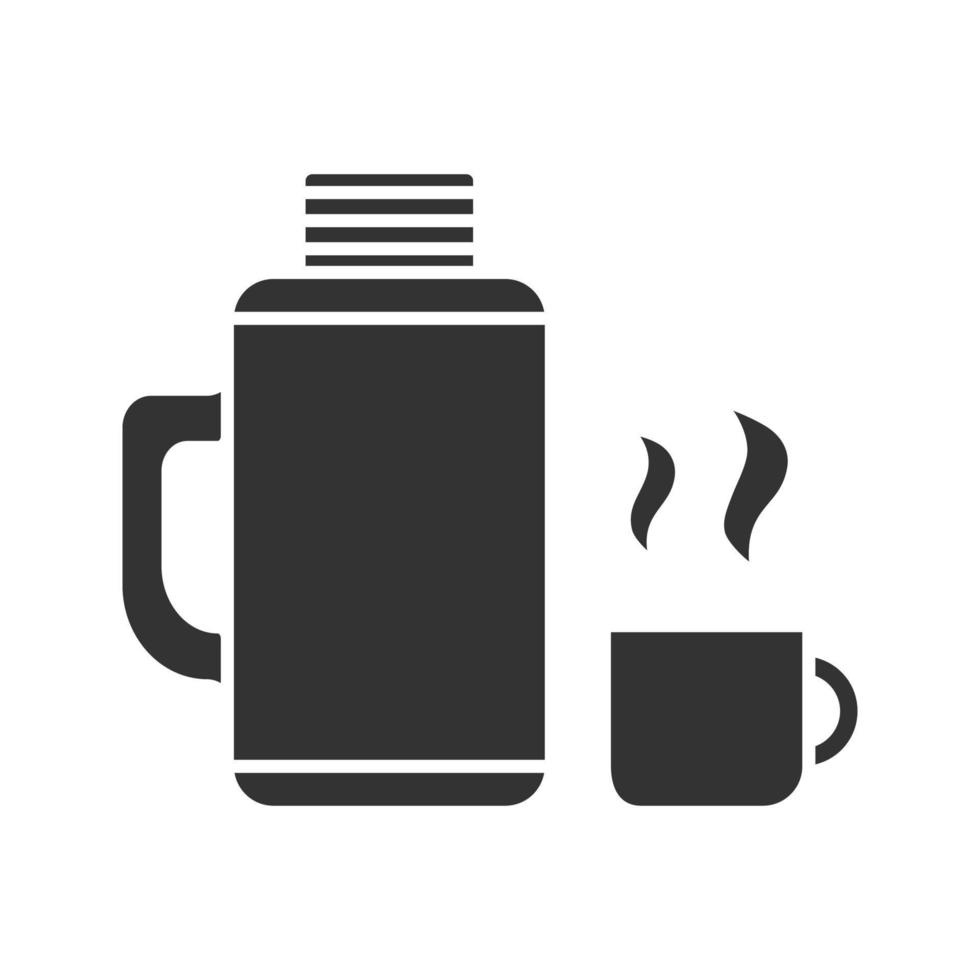 Thermos with cup glyph icon. Hot drink. Silhouette symbol. Negative space. Vector isolated illustration