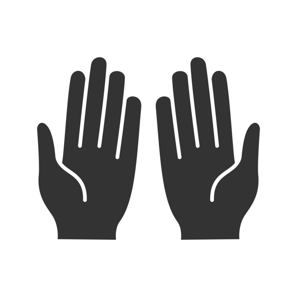 Muslim praying hands glyph icon. Asking to Allah. Silhouette symbol. Negative space. Vector isolated illustration
