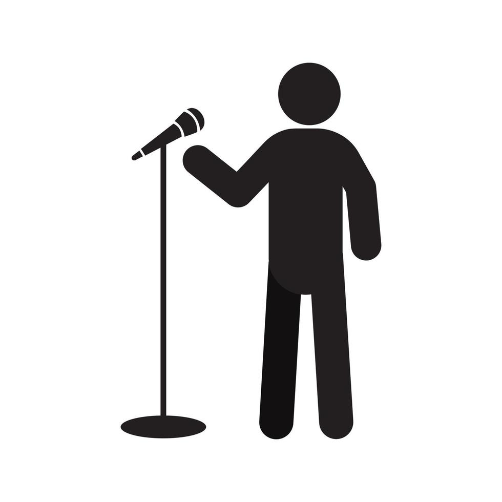 Man with microphone silhouette icon. Singer. Person making speech. Isolated vector illustration