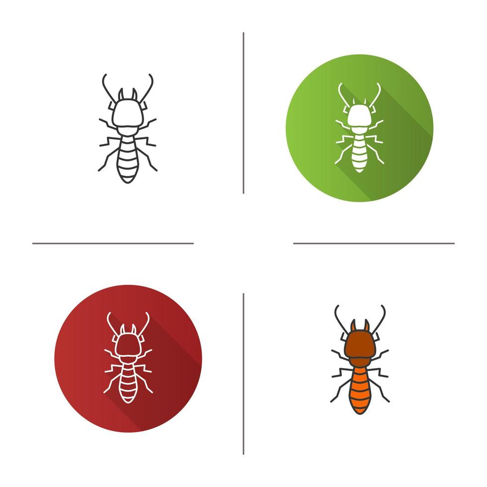 Termite icon. Flat design, linear and color styles. White ant. Isolated vector illustrations