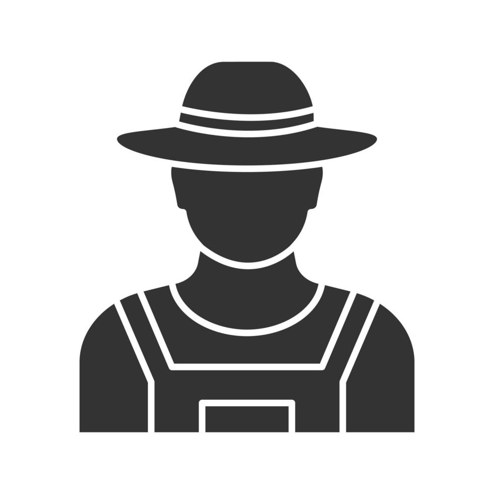 Farmer glyph icon. Agricultural worker. Silhouette symbol. Negative space. Vector isolated illustration