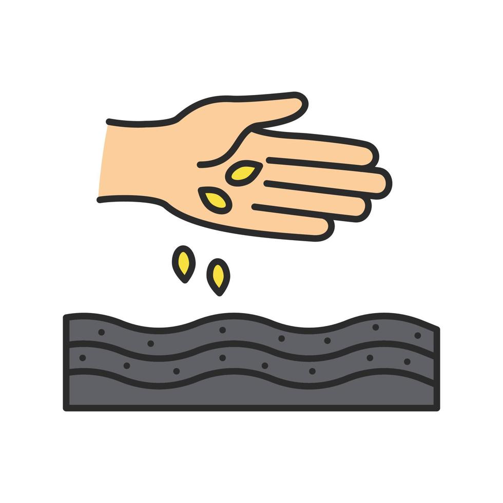 Hand sowing seeds color icon. Agriculture. Isolated vector illustration