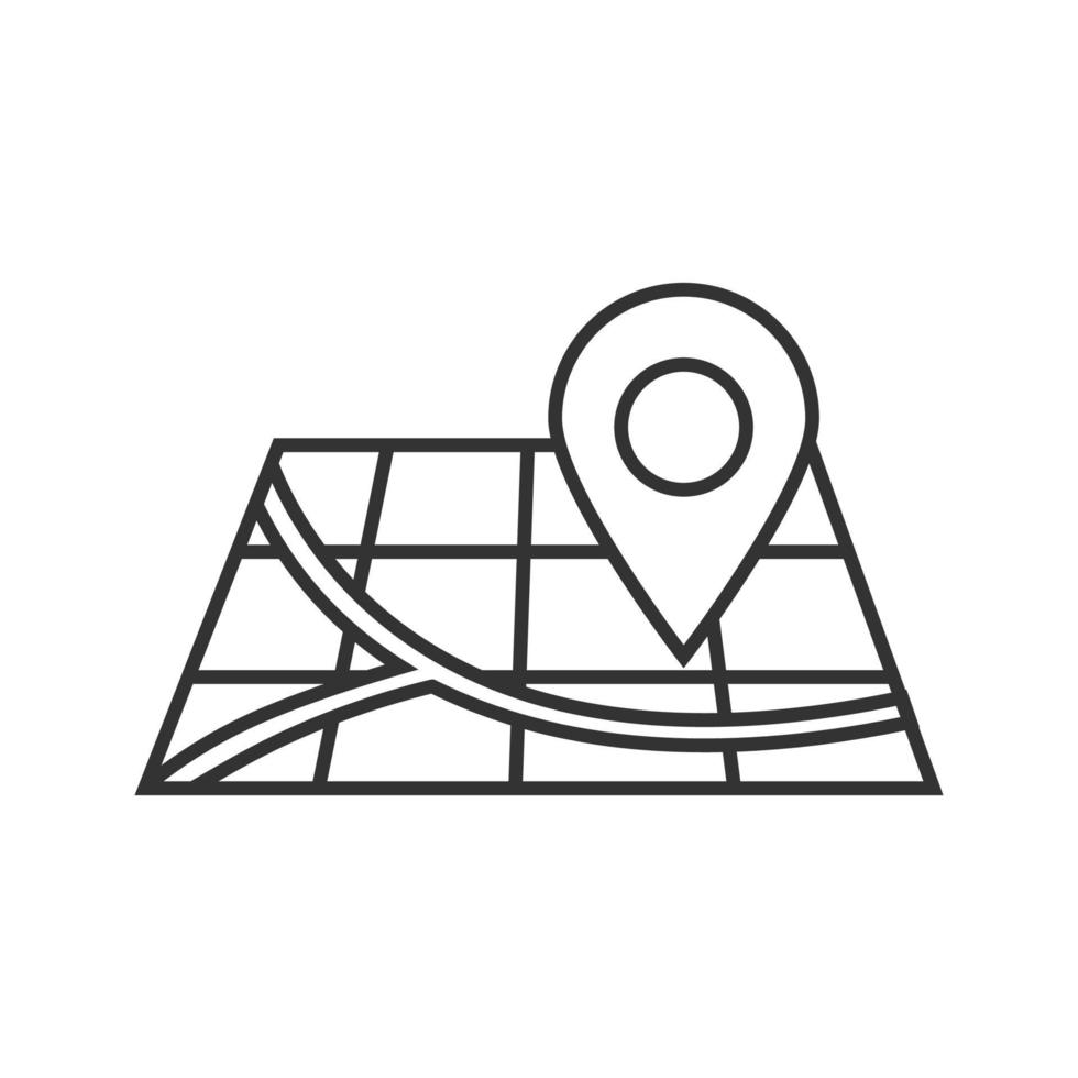 Map with pointer linear icon. GPS. Thin line illustration. Navigation. Geolocation. Contour symbol. Vector isolated outline drawing