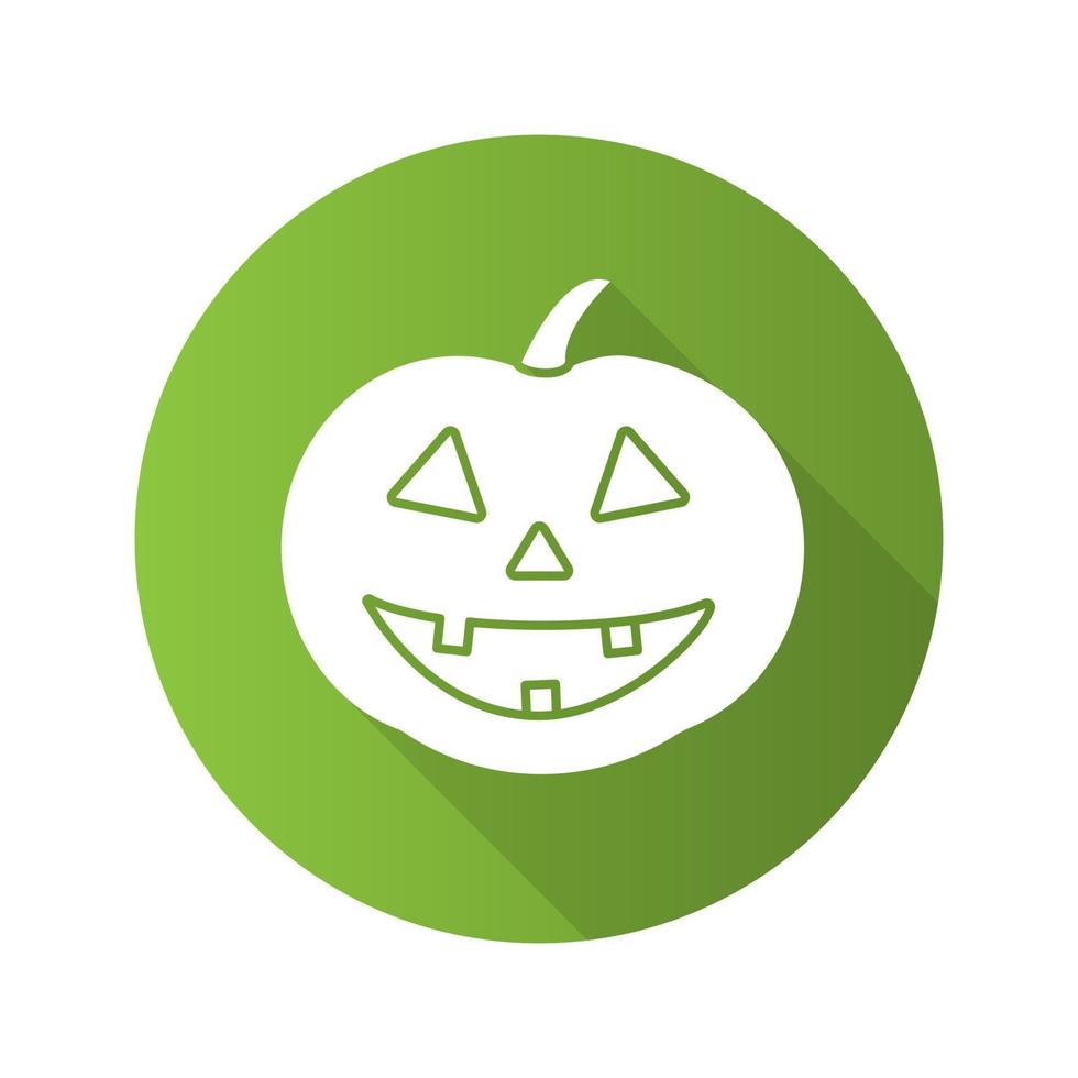 Icono de glifo de larga sombra de diseño plano de calabaza de Halloween. ilustración de silueta de vector