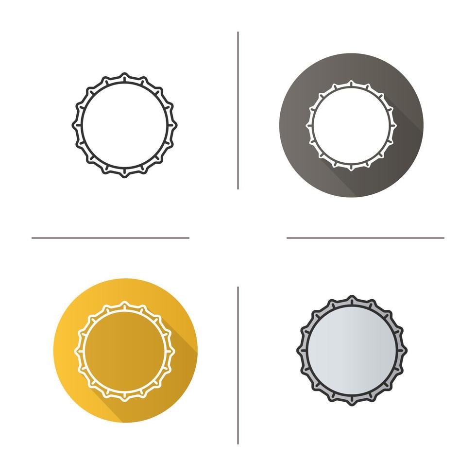 Beer bottle cap icon. Flat design, linear and color styles. Isolated vector illustrations