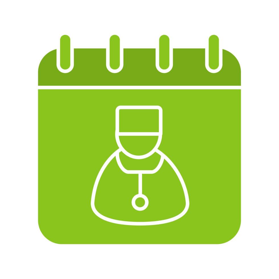 Doctor visits days glyph color icon. Physician schedule. Calendar page with doctor. Silhouette symbol on white background. Negative space. Vector illustration