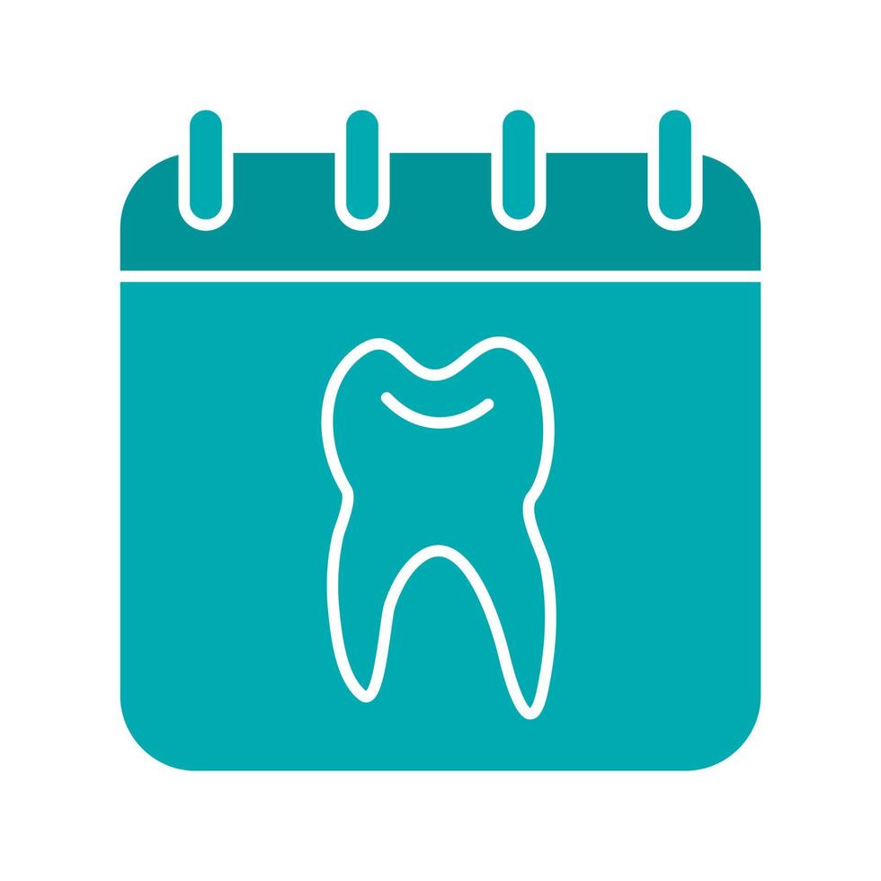 Dentist reception days glyph color icon. Calendar page with human tooth inside. Silhouette symbol on white background. Negative space. Vector illustration