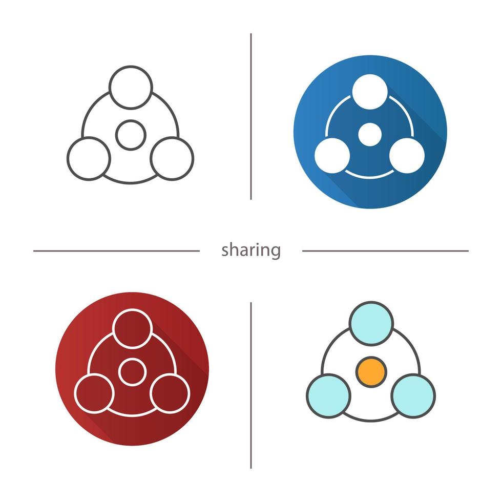 Sharing symbol icon. Flat design, linear and color styles. Isolated vector illustrations