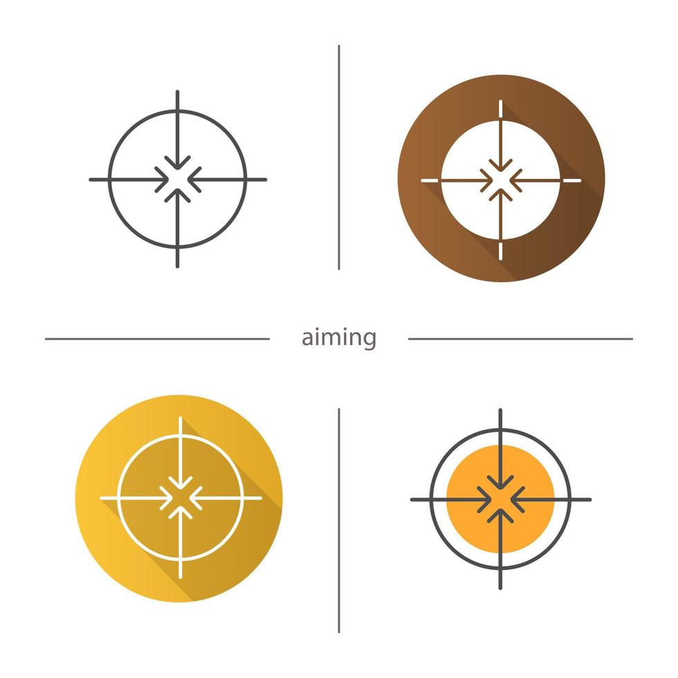 Aiming symbol icon. Flat design, linear and color styles. All direction arrows. Isolated vector illustrations