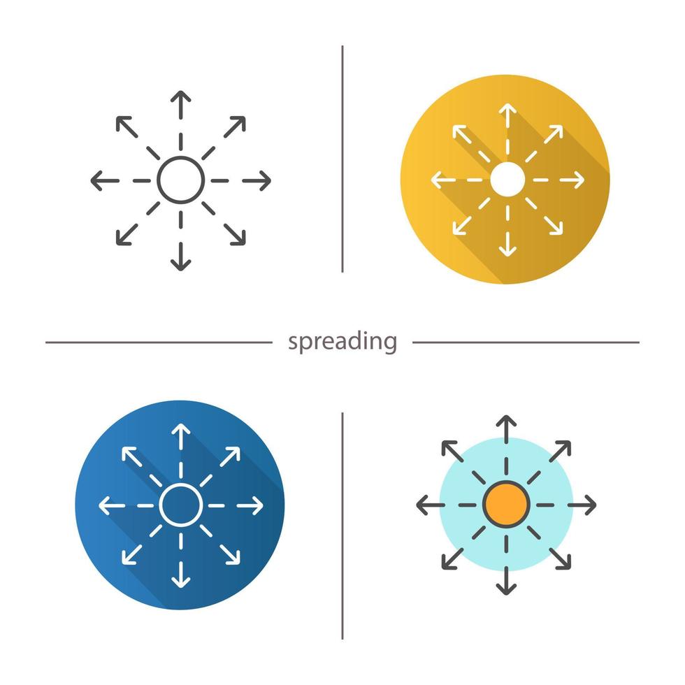 Spreading icon. Flat design, linear and color styles. Distribution abstract metaphor. Isolated vector illustrations