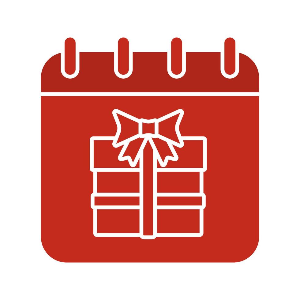 icono de color de glifo de fecha de cumpleaños. página de calendario con caja de regalo. símbolo de silueta sobre fondo blanco. espacio negativo. ilustración vectorial vector