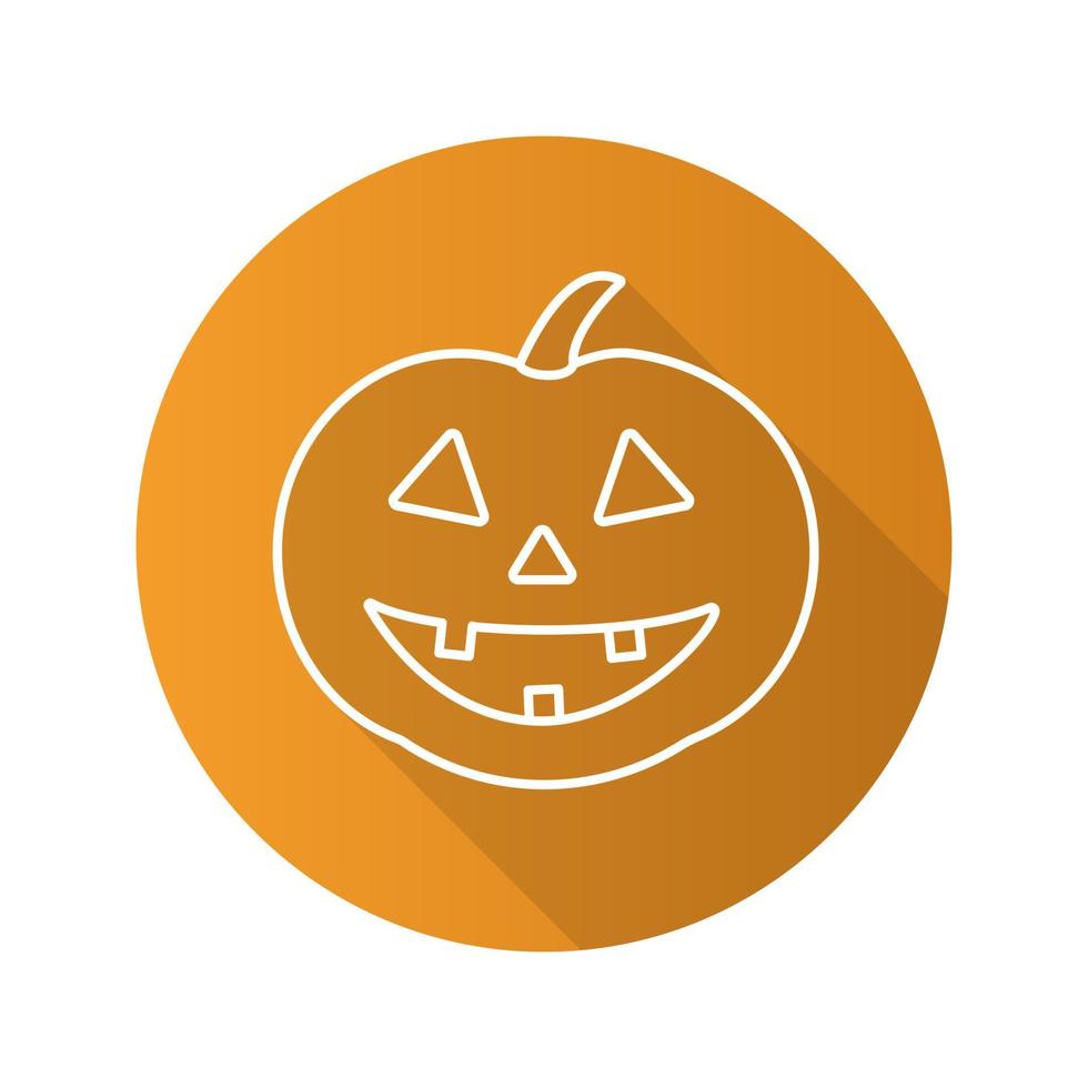 Halloween pumpkin flat linear long shadow icon. Vector outline symbol