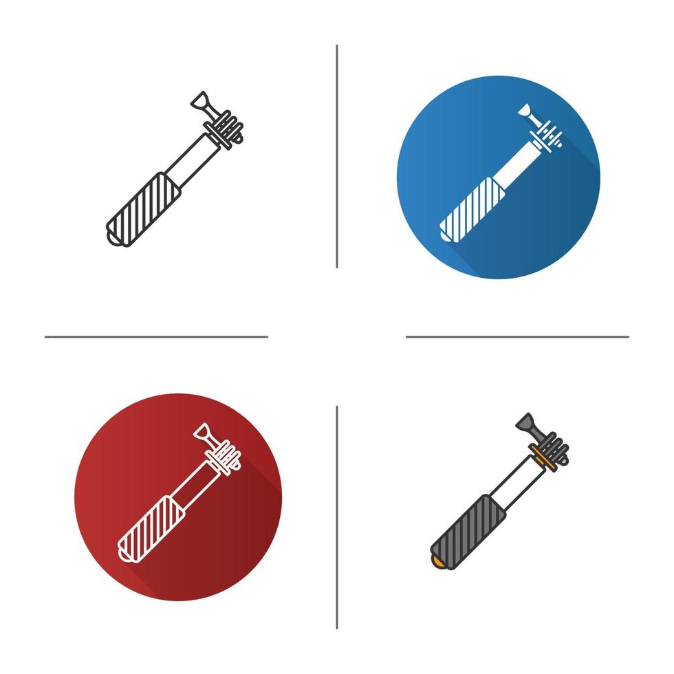 Monopod icon. Flat design, linear and color styles. Selfie stick. Isolated vector illustrations