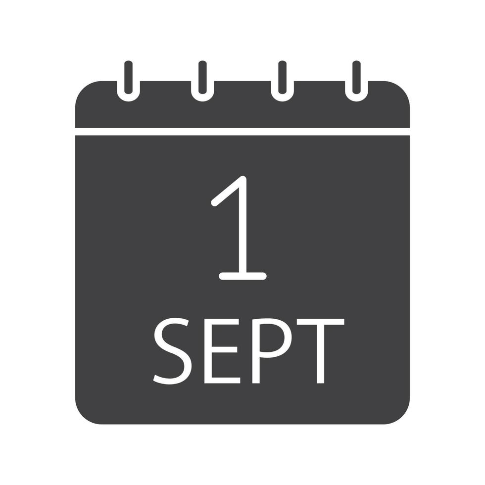 Icono de glifo de fecha del 1 de septiembre. símbolo de silueta. De vuelta a la escuela. espacio negativo. vector ilustración aislada