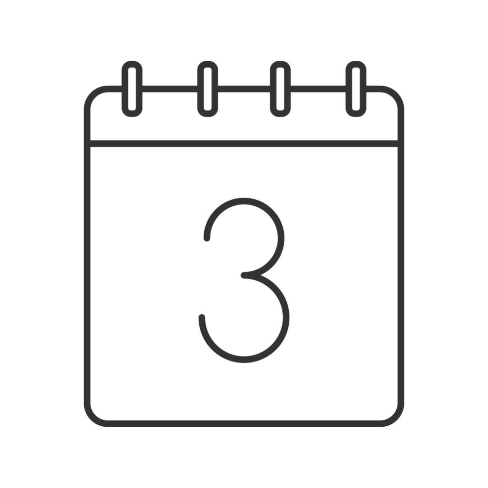 tercer día del mes icono lineal. Ilustración de línea fina. calendario con 3 signos. símbolo de contorno de fecha. dibujo de contorno aislado vectorial vector