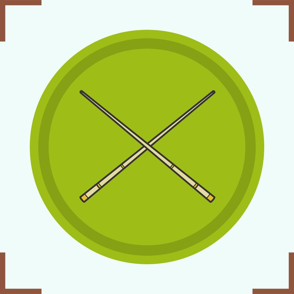 Crossed billiard cues color icon. Isolated vector illustration