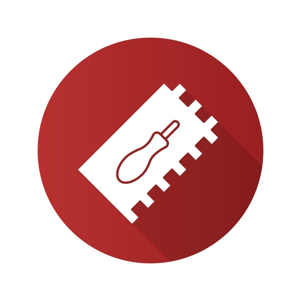 Rectangular notched trowel. Flat design long shadow glyph icon. Construction spatula. Vector silhouette illustration