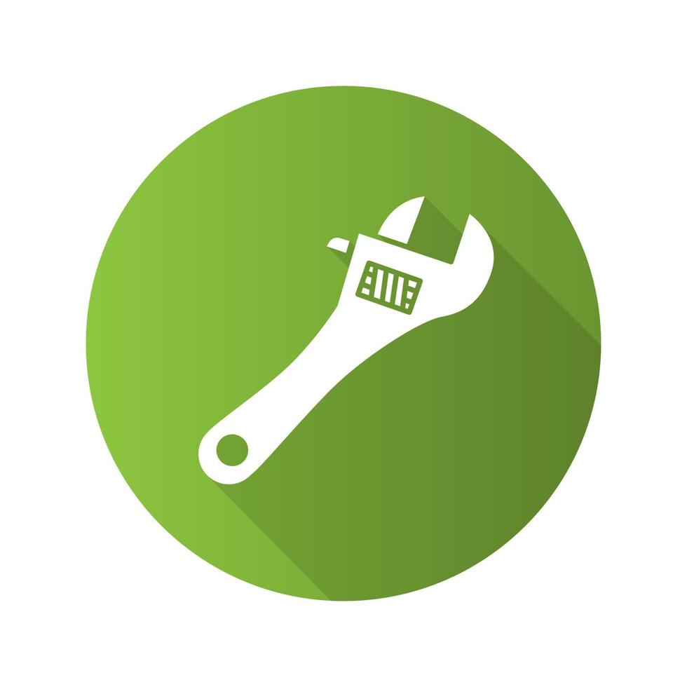 Adjustable wrench flat design long shadow glyph icon. Spanner. Vector silhouette illustration