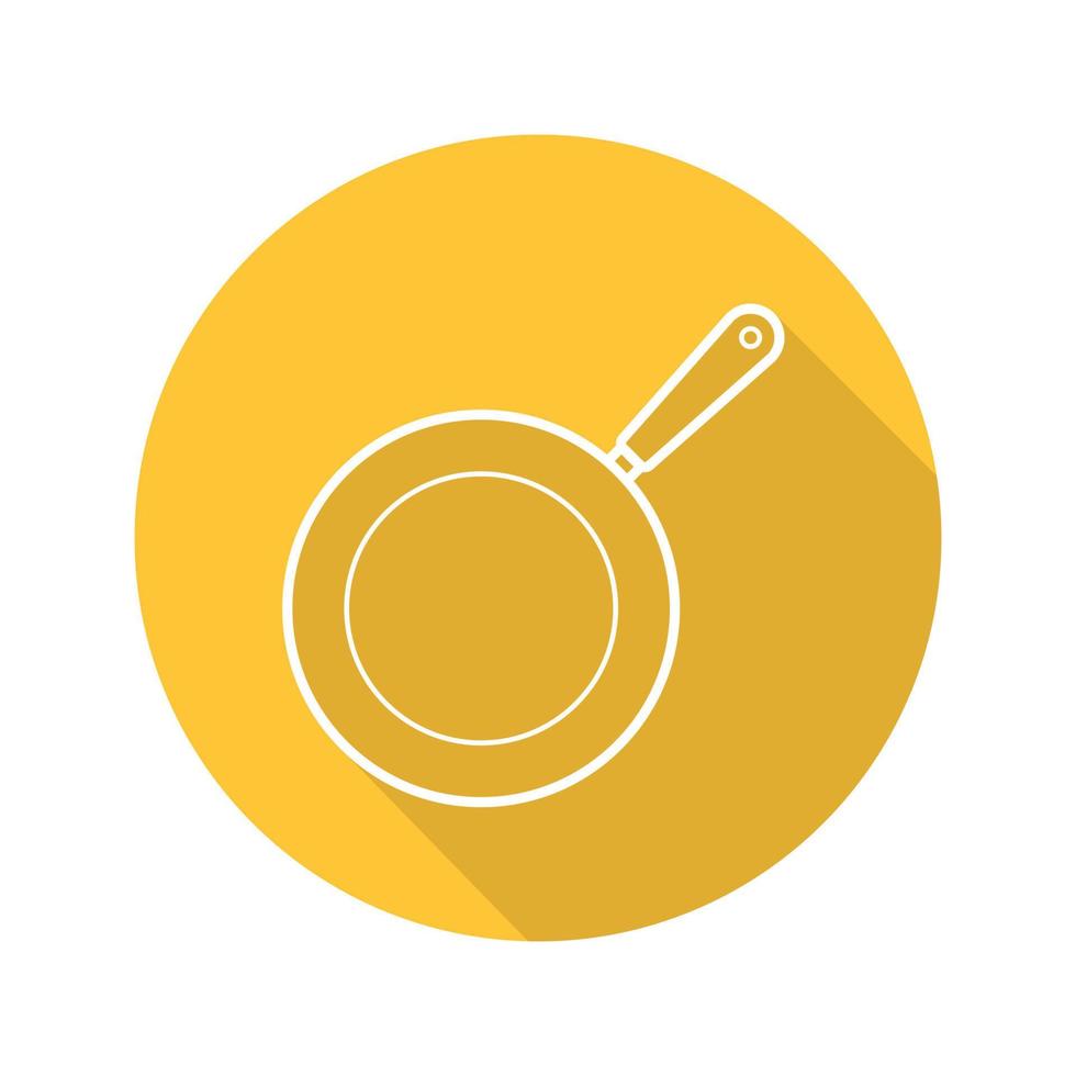 Frying pan flat linear long shadow icon. Skillet. Vector outline symbol