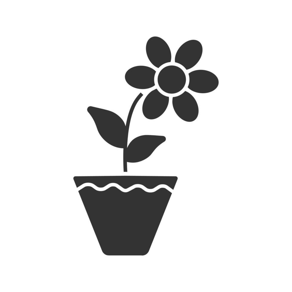 Crocus in flowerpot glyph icon. Silhouette symbol. Negative space. Vector isolated illustration
