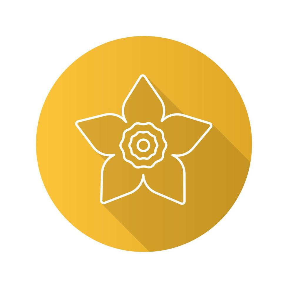 Narcissus head flat linear long shadow icon. Daffodil. Vector outline symbol