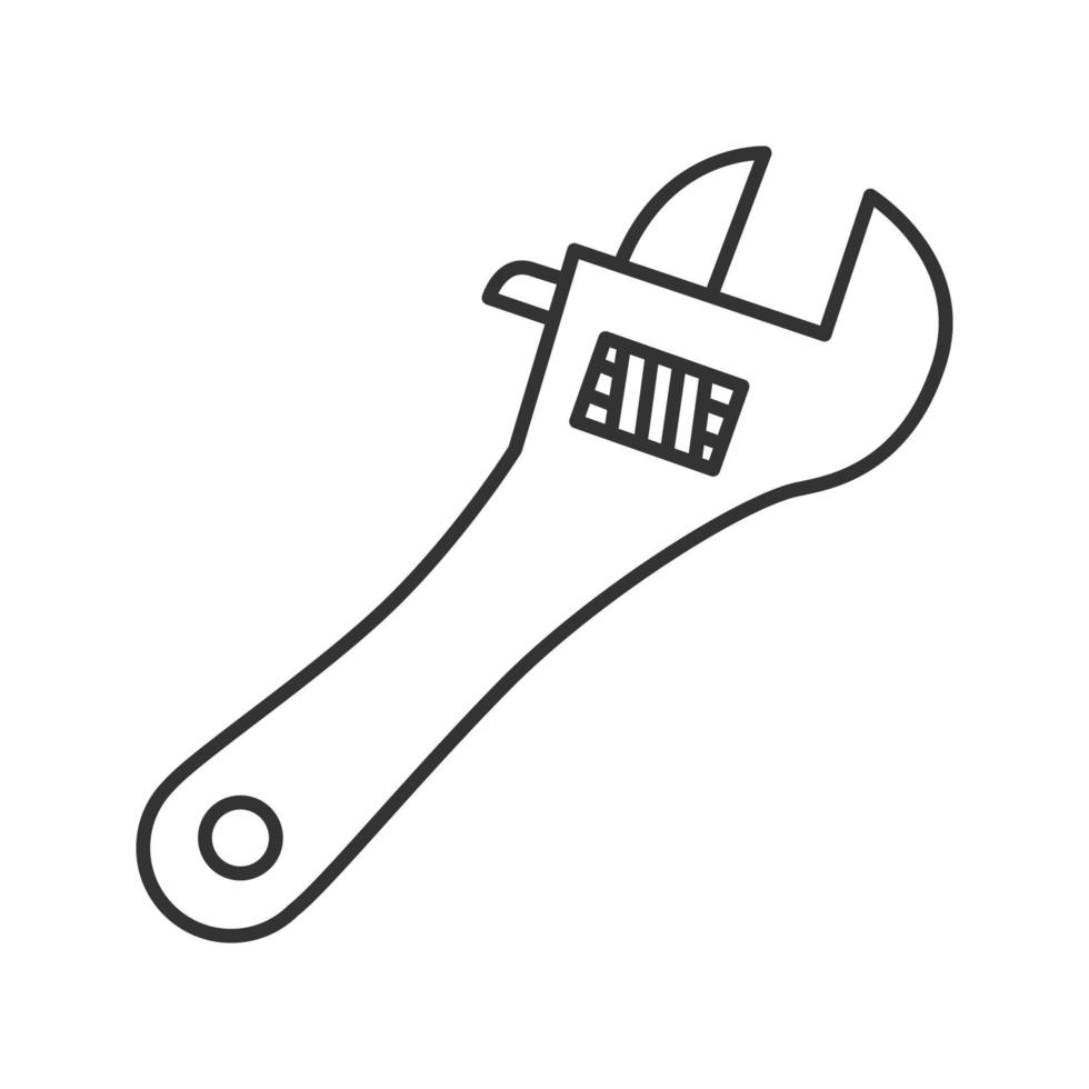 Adjustable wrench, spanner linear icon. Construction tool thin line illustration. Crescent wrench. Contour symbol. Renovation and repair instrument.Vector isolated outline drawing vector