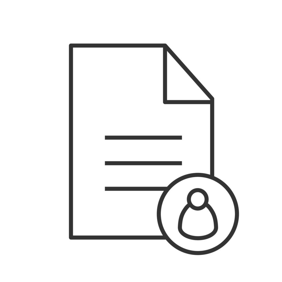 Personal document linear icon. Thin line illustration. Document with user. Contour symbol. Vector isolated outline drawing
