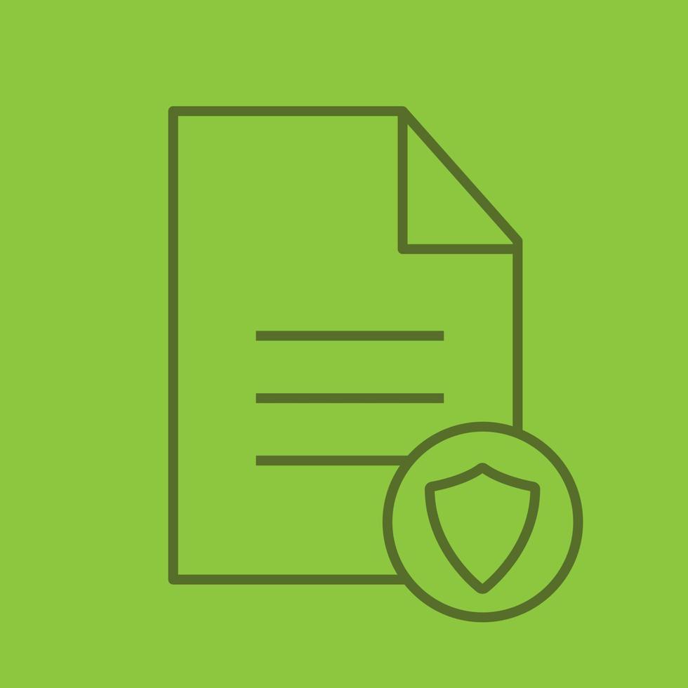 Secured document linear icon. Text file with protection shield. Thin line outline symbols on color background. Vector illustration