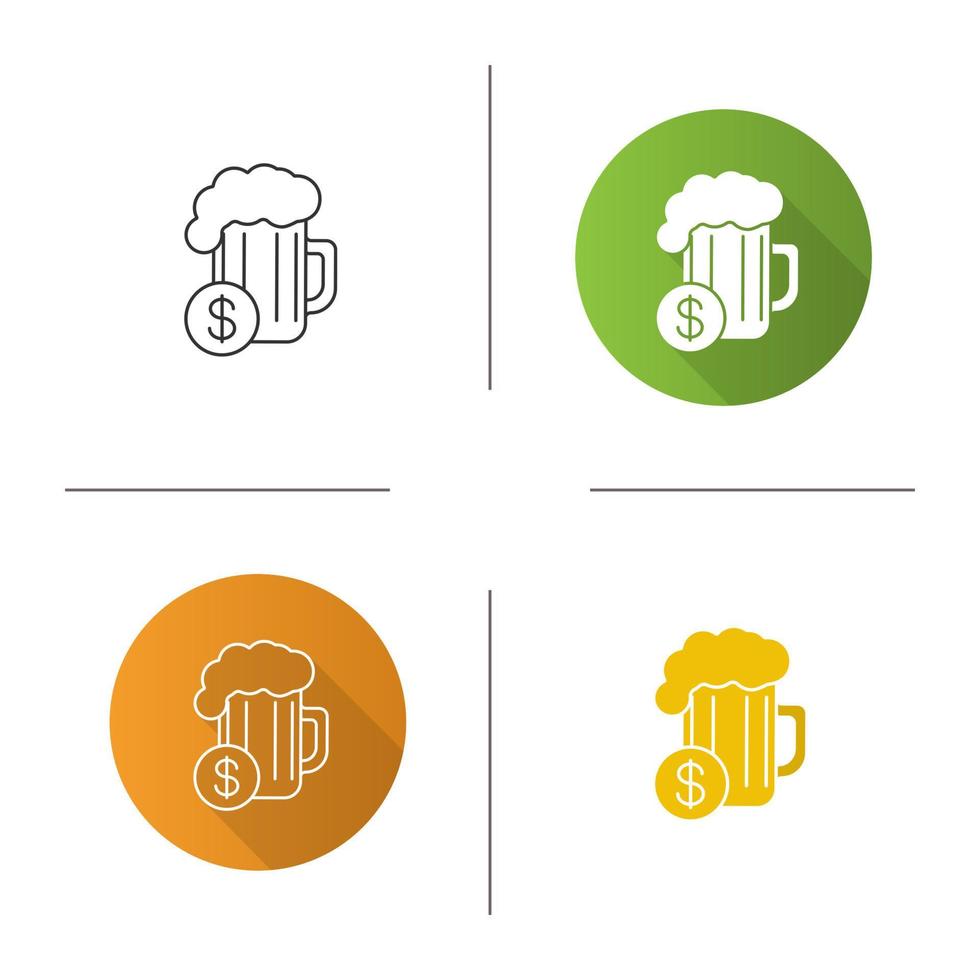 comprar cerveza icono. diseño plano, estilos de color lineal y glifo. vaso de cerveza con signo de dólar. ilustraciones vectoriales aisladas vector