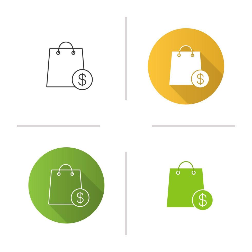 icono de venta. diseño plano, estilos lineales y de color. bolsa de compras con signo de dólar. ilustraciones vectoriales aisladas vector