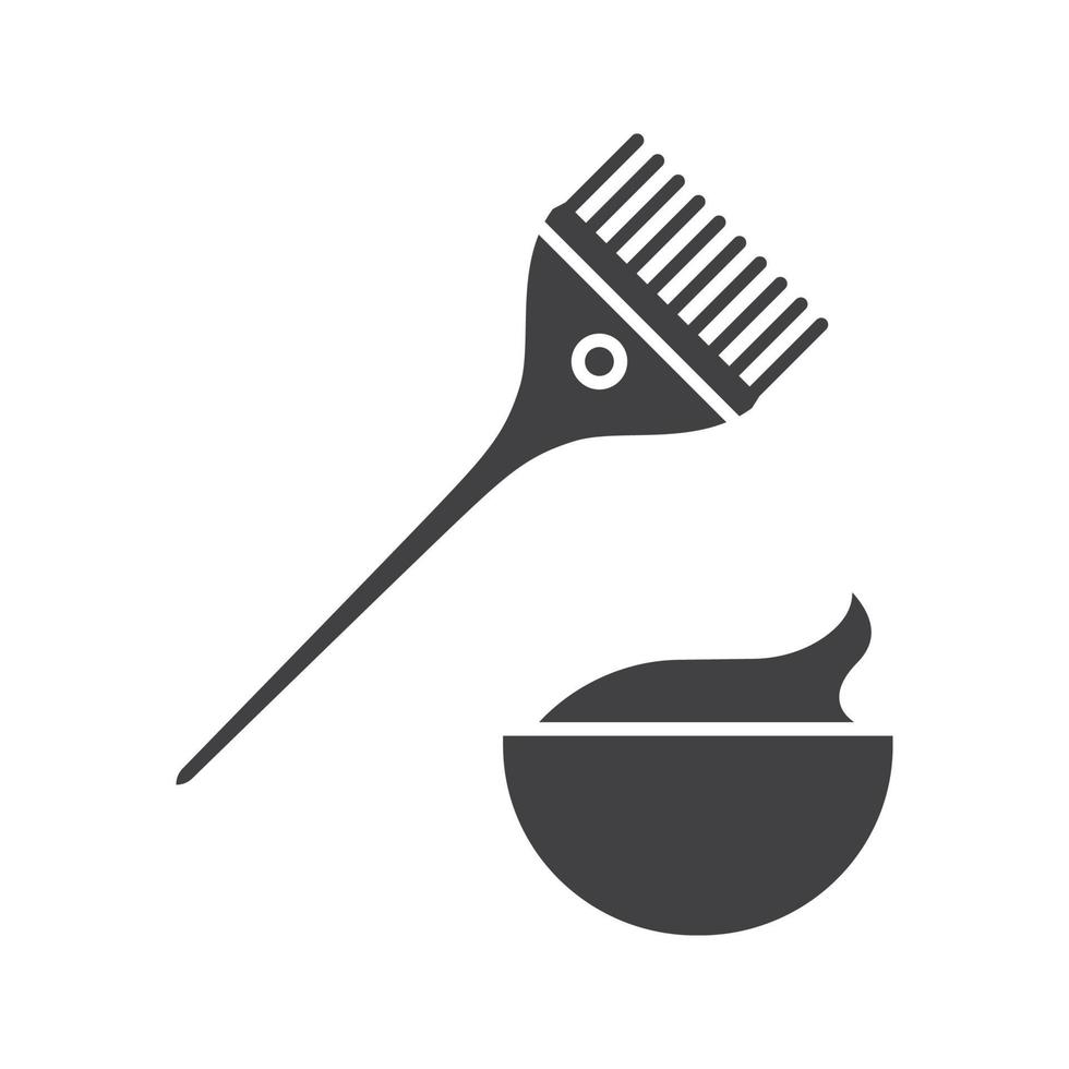 Hair dyeing kit glyph icon. Women goods. Brush with cream in bowl. Silhouette symbol. Cosmetics. Negative space. Vector isolated illustration