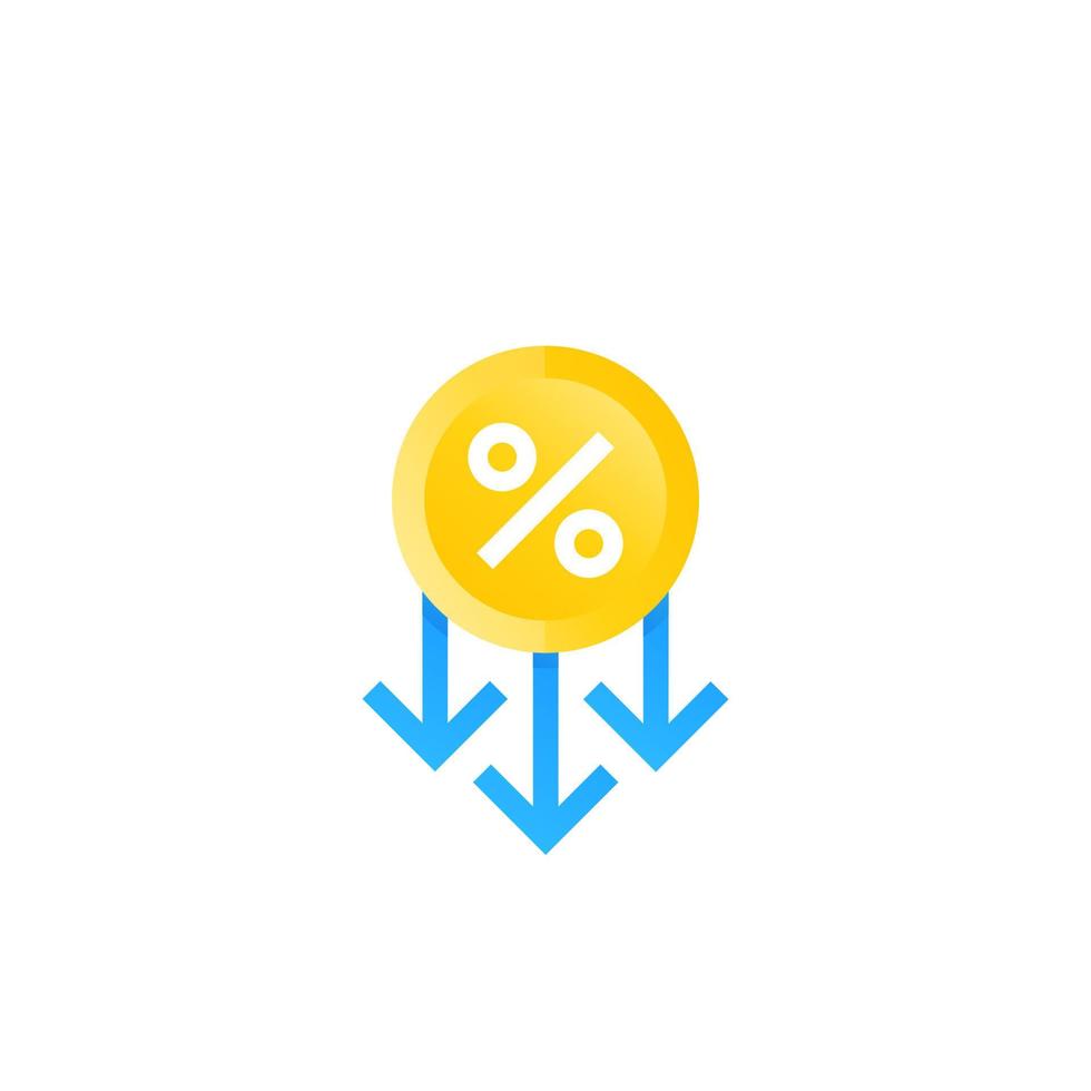 percent down, cost reduction icon vector