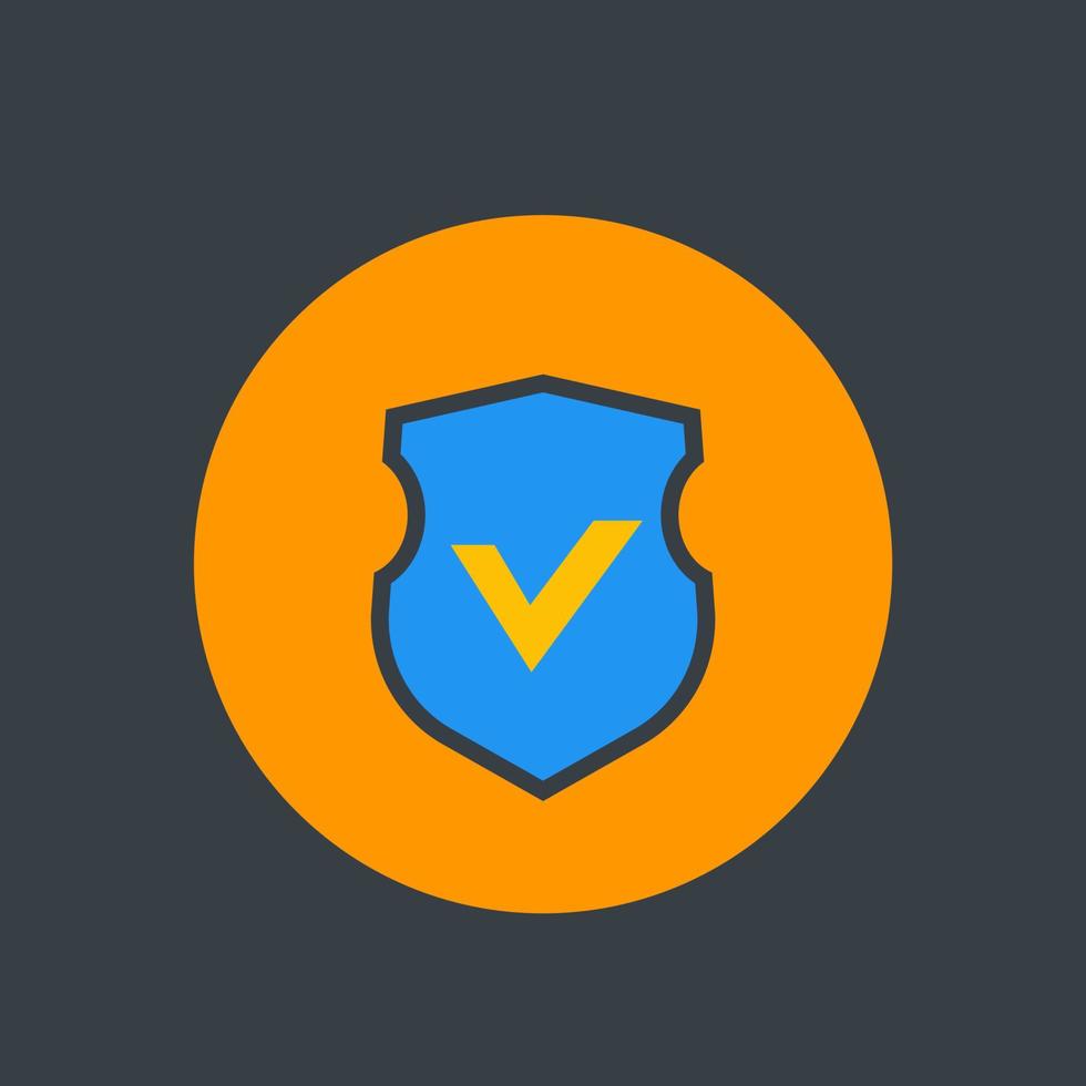 shield with checkmark, security icon, flat style vector
