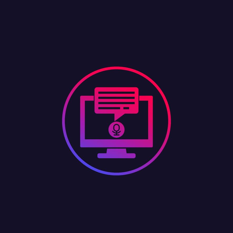 speech recognition in computer vector icon in circle
