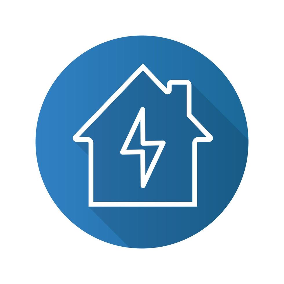 Home electrification flat linear long shadow icon. Electric utilities. House with lightning bolt inside. Vector outline symbol