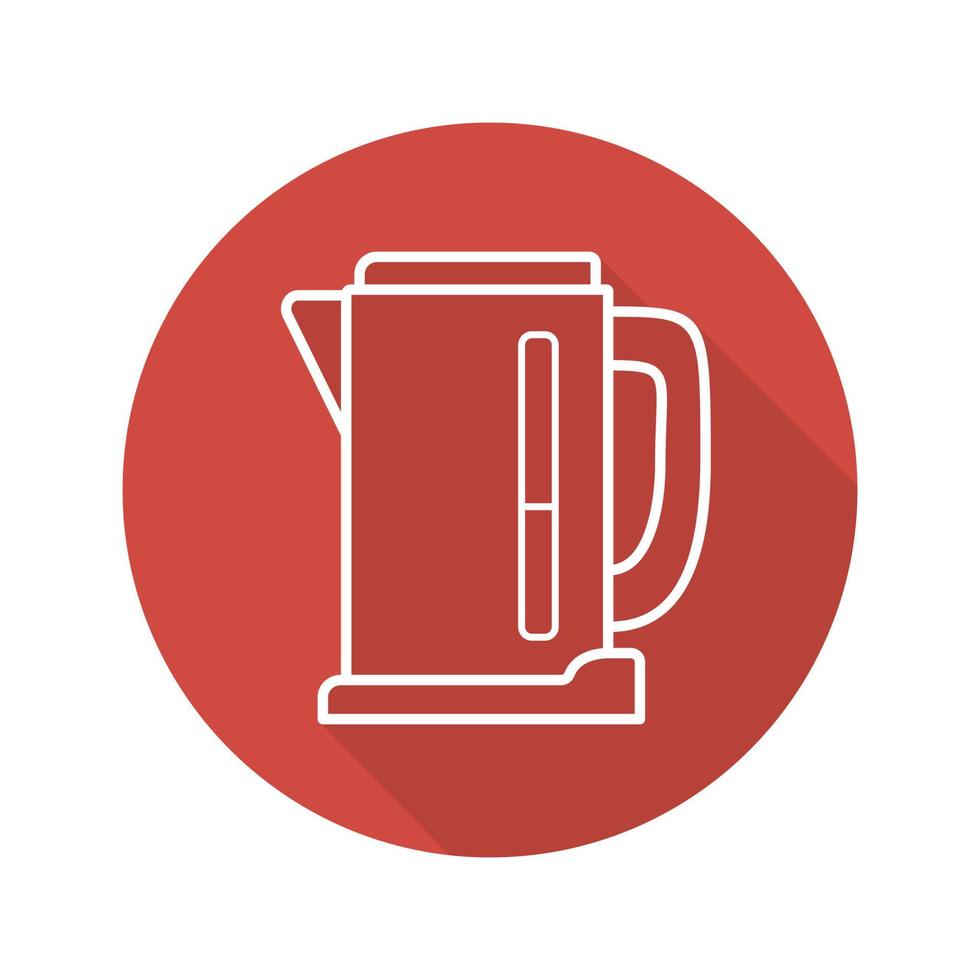 Electric kettle flat linear long shadow icon. Vector outline symbol