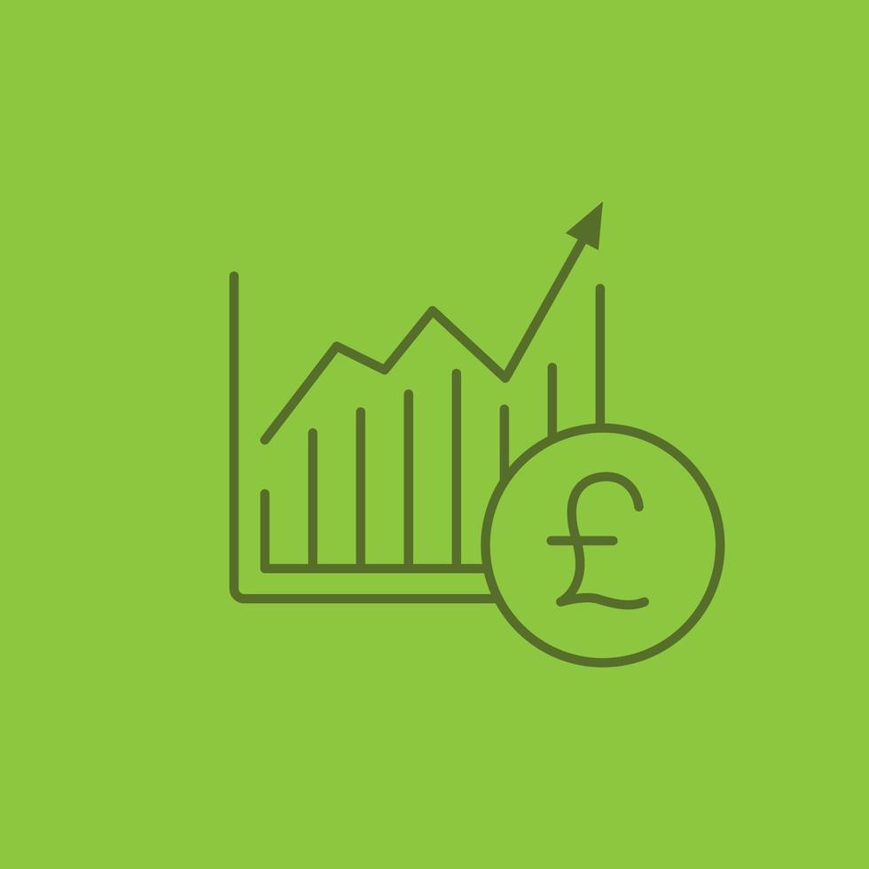 icono lineal de gráfico de crecimiento de mercado. diagrama de estadísticas con el signo de libra. símbolos de contorno de línea fina sobre fondo de color. ilustración vectorial vector