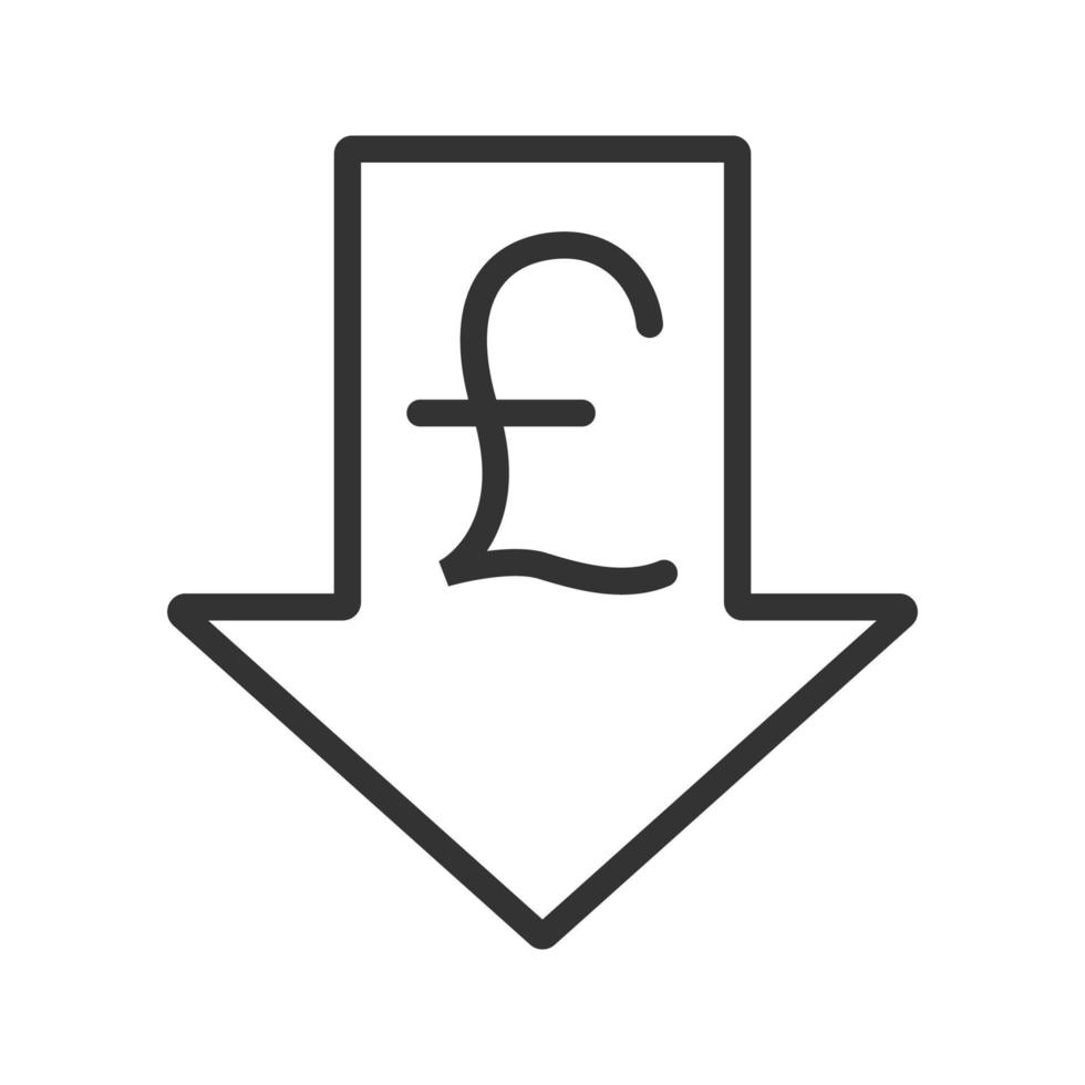 Pound rate falling linear icon. Thin line illustration. Great