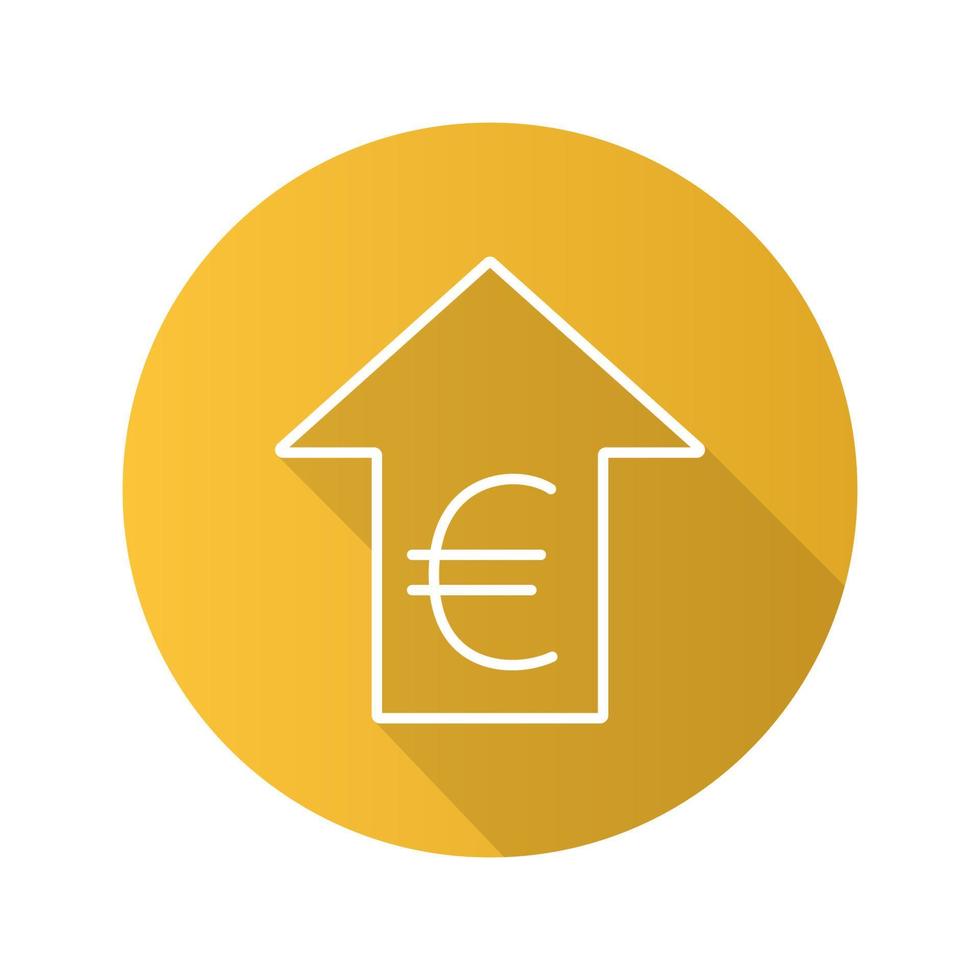Euro rate rising flat linear long shadow icon. European Union currency with up arrow. Vector outline symbol